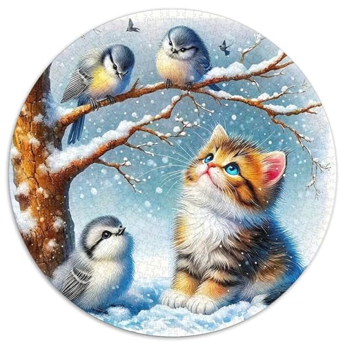 Niedliche Katze Mit 1000 Teilen Puzzles Rund Puzzle Geeignet Ab 12 Jahren Pädagogisches Für Erwachsene Kinder Buntes Tier Stressabbau-Spielzeug 1000pcs (67.5x67.5cm) von OJASDBDJE