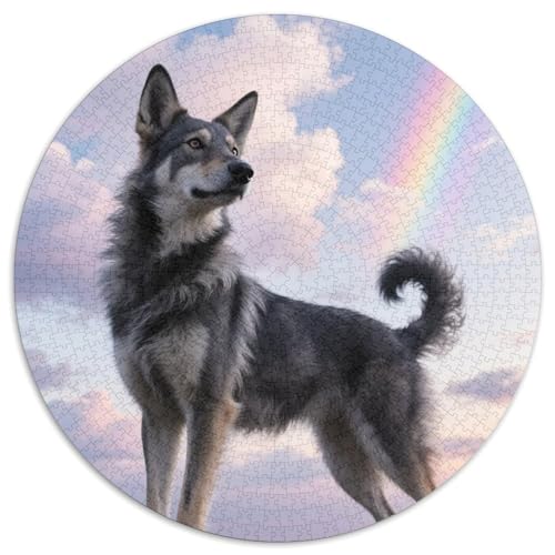 Norwegischer Elkhound 1000 Teile Puzzle Haustier Hund Runde Kreispuzzles Geeignet Ab 12 Jahren Pädagogisches Für Erwachsene Kinder Buntes Tier Geschenke 1000pcs (67.5x67.5cm) von OJASDBDJE
