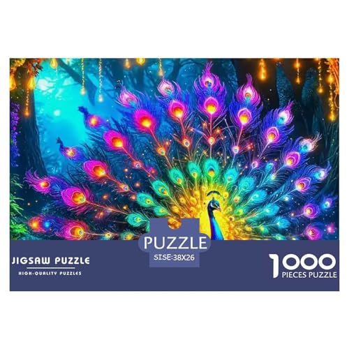 Pfauen 1000 Teile Puzzle Tier Für Die Ganze Familie Herausforderung Premium-Qualität Spielzeug Lernspiel 38x26cm/1000pcs von OJASDBDJE