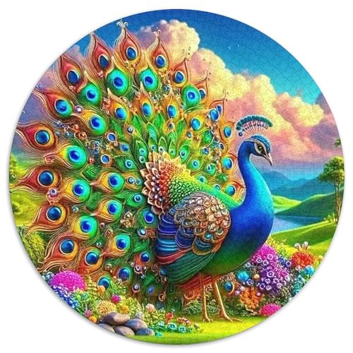 Pfauen 1000 Teile Puzzles Tier Rundes Puzzle Für Erwachsene Und Kinder Pädagogisches Für Erwachsene Kinder Buntes Tier Geschenke 1000pcs (67.5x67.5cm) von OJASDBDJE