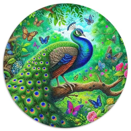 Pfauen Mit 1000 Teilen Puzzles Circular Puzzles Geeignet Ab 12 Jahren Pädagogisches Für Erwachsene Kinder Buntes Tier Stressabbau-Spielzeug 1000pcs (67.5x67.5cm) von OJASDBDJE
