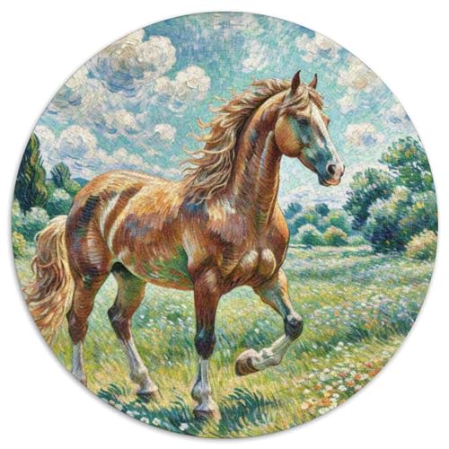 Pferd 1000 Teile Puzzles Tiere Circular Puzzles Für Erwachsene Und Kinder Pädagogisches Für Erwachsene Kinder Buntes Tier Geschenke 1000pcs (67.5x67.5cm) von OJASDBDJE