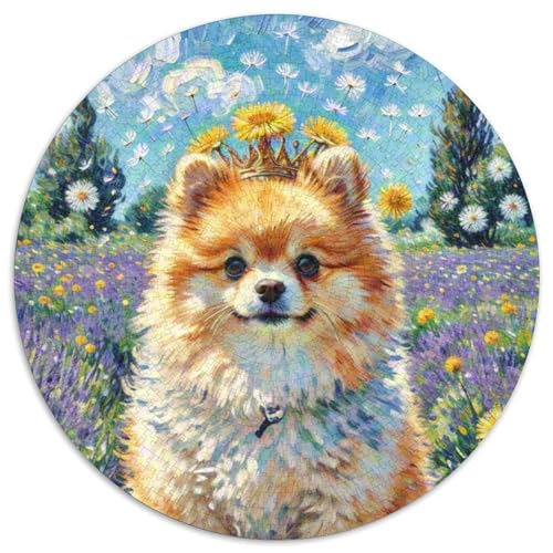 Pommern Mit 1000 Teilen Puzzles Haustier Hund Runde Kreispuzzles Geeignet Ab 12 Jahren Pädagogisches Für Erwachsene Kinder Buntes Tier Stressabbau-Spielzeug 1000pcs (67.5x67.5cm) von OJASDBDJE