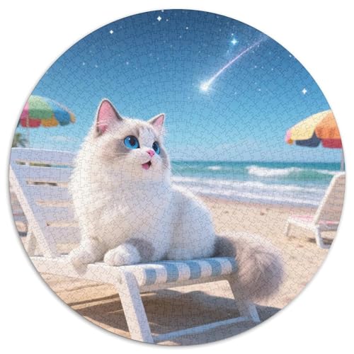 Ragdoll Katze 1000 Teile Puzzles Tiere Rundes Puzzle Geeignet Ab 12 Jahren Pädagogisches Für Erwachsene Kinder Buntes Tier Stressabbau-Spielzeug 1000pcs (67.5x67.5cm) von OJASDBDJE