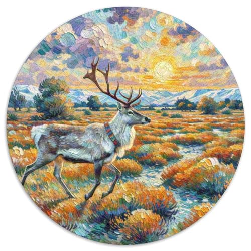 Rentiere 1000 Teile Puzzles Tiere Runde Kreispuzzles Für Erwachsene Und Kinder Pädagogisches Für Erwachsene Kinder Buntes Tier Geschenke 1000pcs (67.5x67.5cm) von OJASDBDJE