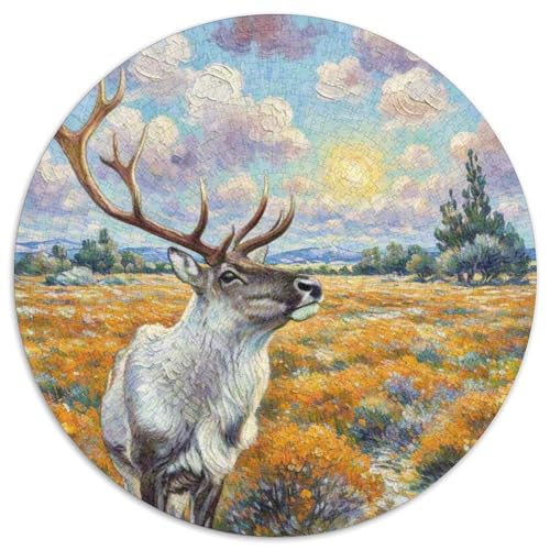 Rentiere 1000 Teile Puzzles Tiere Rundes Puzzle Geeignet Ab 12 Jahren Pädagogisches Für Erwachsene Kinder Buntes Tier Stressabbau-Spielzeug 1000pcs (67.5x67.5cm) von OJASDBDJE