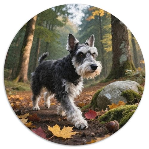 Schnauzer 1000 Teile Puzzle Haustier Hund Runde Kreispuzzles Für Erwachsene Und Kinder Pädagogisches Für Erwachsene Kinder Buntes Tier Geschenke 1000pcs (67.5x67.5cm) von OJASDBDJE