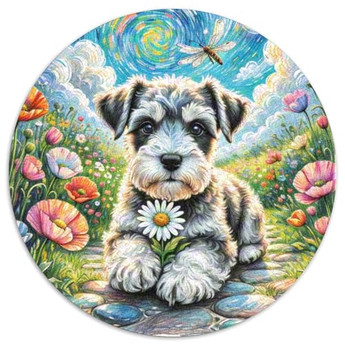 Schnauzer Mit 1000 Teilen Puzzle Tierhund Rundes Puzzle Geeignet Ab 12 Jahren Pädagogisches Für Erwachsene Kinder Buntes Tier Geschenke 1000pcs (67.5x67.5cm) von OJASDBDJE