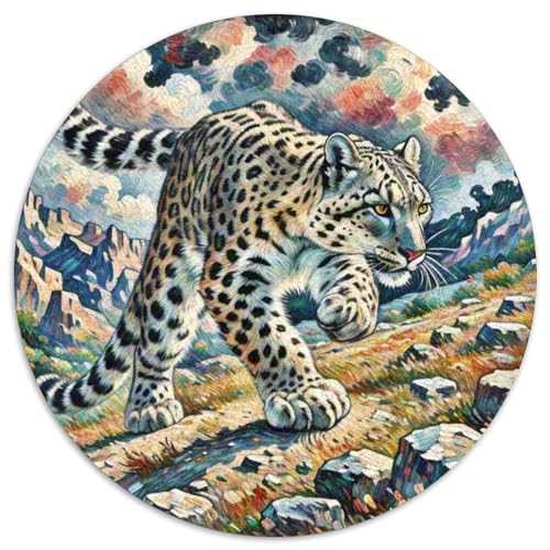 SchneeLeopard Mit 1000 Teilen Puzzle Tiere Runde Kreispuzzles Geeignet Ab 12 Jahren Pädagogisches Für Erwachsene Kinder Buntes Tier Geschenke 1000pcs (67.5x67.5cm) von OJASDBDJE