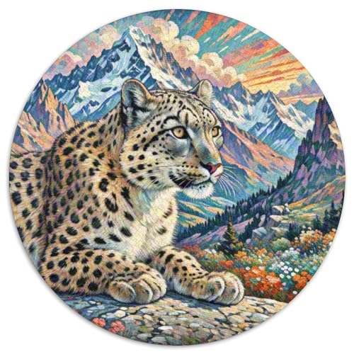 Schneeleopard Mit 1000 Teilen Puzzle Tier Circular Puzzle Für Erwachsene Und Kinder Pädagogisches Für Erwachsene Kinder Buntes Tier Geschenke 1000pcs (67.5x67.5cm) von OJASDBDJE