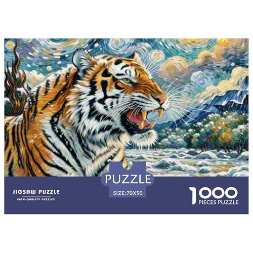 Tiger 1000 Teile Puzzle Tiere Geschenke Für Frauen/Männer Herausforderung Premium-Qualität Spaß Lernspiel 70x50cm/1000pcs von OJASDBDJE