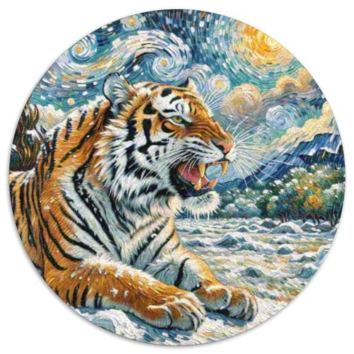 Tiger 1000 Teile Puzzles Tiere Rund Puzzle Geeignet Ab 12 Jahren Pädagogisches Für Erwachsene Kinder Buntes Tier Stressabbau-Spielzeug 1000pcs (67.5x67.5cm) von OJASDBDJE