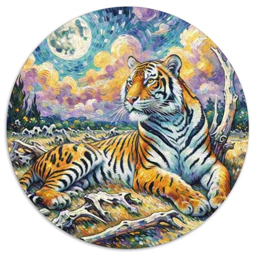 Tiger Mit 1000 Teilen Puzzles Tiere Runde Kreispuzzles Geeignet Ab 12 Jahren Pädagogisches Für Erwachsene Kinder Buntes Tier Geschenke 1000pcs (67.5x67.5cm) von OJASDBDJE