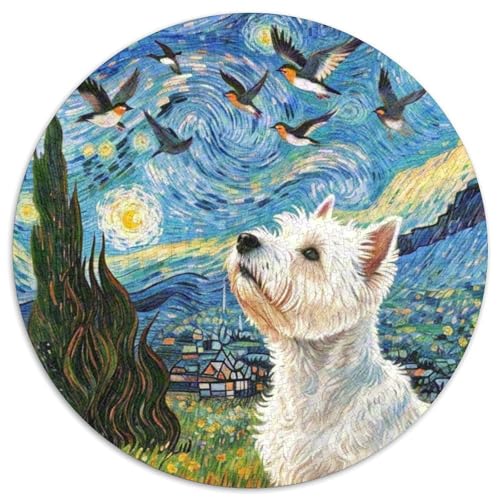 Westie 1000 Teile Puzzles Haustier Hund Rund Puzzle Für Erwachsene Und Kinder Pädagogisches Für Erwachsene Kinder Buntes Tier Stressabbau-Spielzeug 1000pcs (67.5x67.5cm) von OJASDBDJE