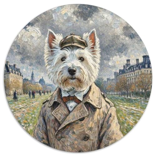 Westie Mit 1000 Teilen Puzzle Haustier Hund Runde Kreispuzzles Geeignet Ab 12 Jahren Pädagogisches Für Erwachsene Kinder Buntes Tier Geschenke 1000pcs (67.5x67.5cm) von OJASDBDJE