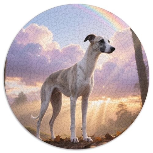Whippet 1000 Teile Puzzle Haustier Hund Rundes Puzzle Für Erwachsene Und Kinder Pädagogisches Für Erwachsene Kinder Buntes Tier Stressabbau-Spielzeug 1000pcs (67.5x67.5cm) von OJASDBDJE