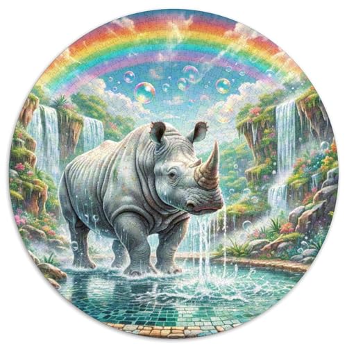 White Nashörner Mit 1000 Teilen Puzzle Rundes Puzzle Geeignet Ab 12 Jahren Pädagogisches Für Erwachsene Kinder Buntes Tier Geschenke 1000pcs (67.5x67.5cm) von OJASDBDJE
