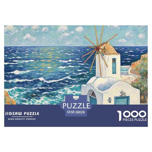 Windmühle 1000 Teile Puzzle Architektur Für Die Ganze Familie Herausforderung Premium-Qualität Spaß Pädagogisches Spiel 38x26cm/1000pcs von OJASDBDJE