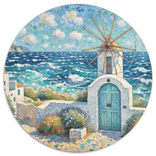 Windmühle 1000 Teile Puzzles Architektur Rundes Puzzle Geeignet Ab 12 Jahren Pädagogisches Für Erwachsene Kinder Buntes Tier Stressabbau-Spielzeug 1000pcs (67.5x67.5cm) von OJASDBDJE