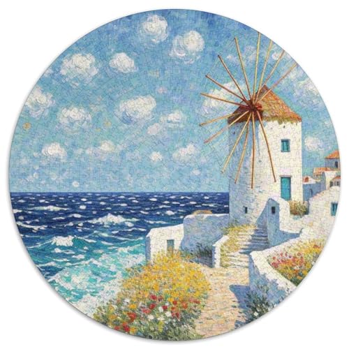 Windmühle Mit 1000 Teilen Puzzle Architektur Runde Kreispuzzles Geeignet Ab 12 Jahren Pädagogisches Für Erwachsene Kinder Buntes Tier Geschenke 1000pcs (67.5x67.5cm) von OJASDBDJE