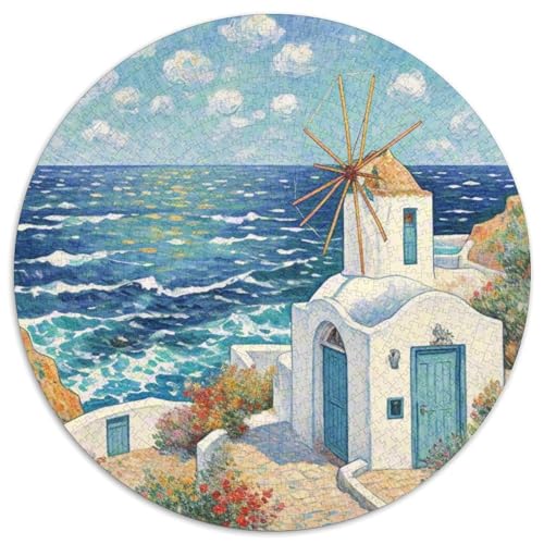 Windmühle Mit 1000 Teilen Puzzles Architektur Rund Puzzle Geeignet Ab 12 Jahren Pädagogisches Für Erwachsene Kinder Buntes Tier Stressabbau-Spielzeug 1000pcs (67.5x67.5cm) von OJASDBDJE