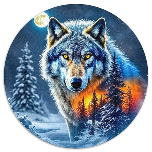 Wolf 1000 Teile Puzzles Tier Rundes Puzzle Geeignet Ab 12 Jahren Pädagogisches Für Erwachsene Kinder Buntes Tier Stressabbau-Spielzeug 1000pcs (67.5x67.5cm) von OJASDBDJE