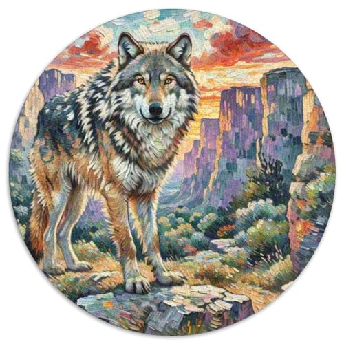 Wolf Mit 1000 Teilen Puzzle Tiere Rund Puzzle Geeignet Ab 12 Jahren Pädagogisches Für Erwachsene Kinder Buntes Tier Stressabbau-Spielzeug 1000pcs (67.5x67.5cm) von OJASDBDJE