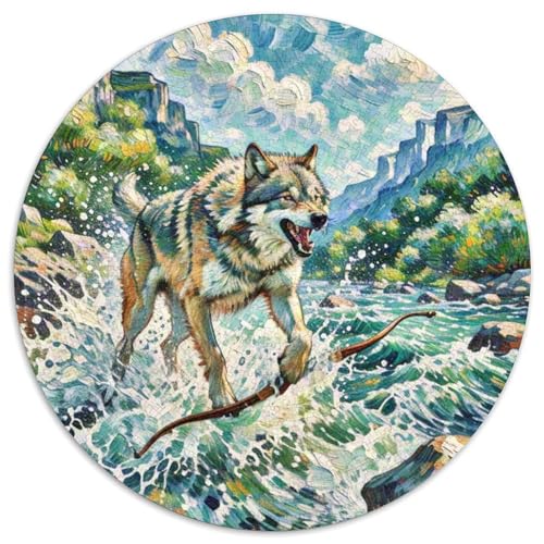 Wolf Mit 1000 Teilen Puzzle Tiere Rund Puzzle Geeignet Ab 12 Jahren Pädagogisches Für Erwachsene Kinder Buntes Tier Stressabbau-Spielzeug 1000pcs (67.5x67.5cm) von OJASDBDJE