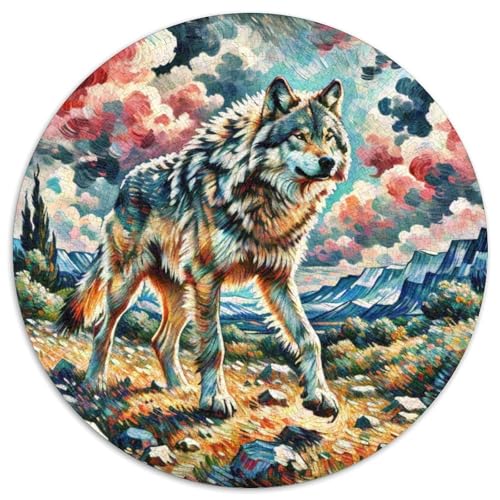 Wolf Mit 1000 Teilen Puzzles Tiere Rund Puzzle Geeignet Ab 12 Jahren Pädagogisches Für Erwachsene Kinder Buntes Tier Stressabbau-Spielzeug 1000pcs (67.5x67.5cm) von OJASDBDJE