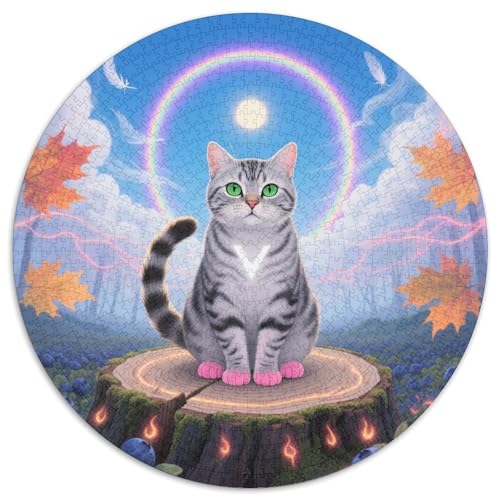 amerikanische Shorthair 1000 Teile Puzzles Pet Katze Runde Kreispuzzles Für Erwachsene Und Kinder Pädagogisches Für Erwachsene Kinder Buntes Tier Geschenke 1000pcs (67.5x67.5cm) von OJASDBDJE