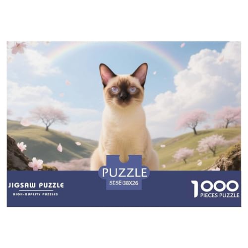 siamischen 1000 Teile Puzzle Pet Katze Für Kinder Ab 12 Jahren Entspannend Premium-Qualität Spielzeug Lernspiel 38x26cm/1000pcs von OJASDBDJE