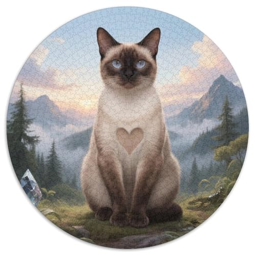 siamischen 1000 Teile Puzzle Pet Katze Rund Puzzle Für Erwachsene Und Kinder Pädagogisches Für Erwachsene Kinder Buntes Tier Stressabbau-Spielzeug 1000pcs (67.5x67.5cm) von OJASDBDJE