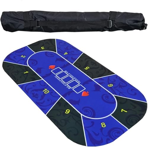 Pokermatte, Faltbare Tischkartenspielmatte 1,2 x 0,6 m, professionelle Faltbare Pokertischplatte, tragbares Pokertisch-Layout aus Gummi for 10 Spieler(Blue) von OJIJO