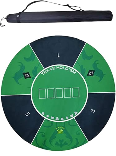 Pokermatte, Runde Pokermatten aus Schaumstoff, Texas Hold'em-Gummimatte mit Umhängetasche, Blau-Grüne Spiellayoutmatte, Faltbare Kartenspielmatte(48 in) von OJIJO