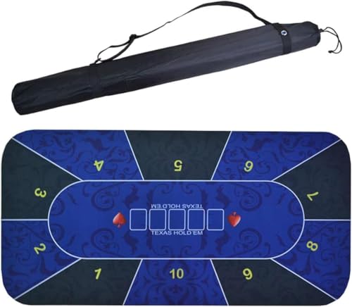 Pokermatte, Texas Hold'em Matte for 10 Spieler, tragbare Pokermatte, Pokertopper mit Aufbewahrungstasche, Blackjack, blau(1.2 x 0.6 M) von OJIJO
