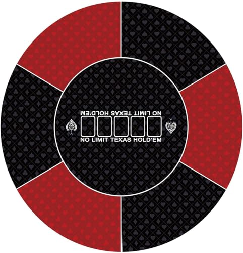 OJIJO Pokermatte, professionelle runde Pokermatte for Texas Hold'em mit Tragetasche, tragbare Pokertischplatte mit Art-Deco-Layout-Druck(Red,L) von OJIJO