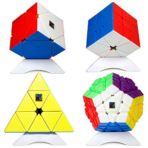 OJIN MoYu MOFANGJIAOSHI Cubing KLASSENZIMMER MFJS Meilong Series Cube Bundle Megaminx & Skewb & Square-1 & Pyramide Helle Cube Set mit Geschenkverpackung + Vier Cube Stative (Stickerless) von OJIN