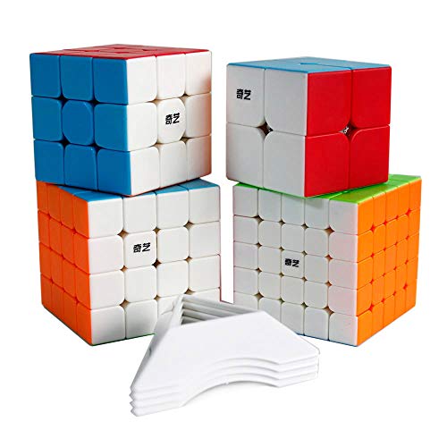 OJIN-spezifisches Würfelbündel 2x2 3x3 4x4 5x5 Aufkleberloses Puzzles-Würfelset mit Geschenkverpackung + Vier Würfelstative von OJIN