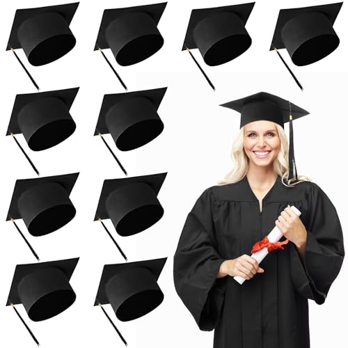 12 Stück Abschlusskappen für Erwachsene, verstellbare Abschlusshüte mit Quaste, Unisex, mattschwarz, abgestufte schwarze Kappen für Männer und Frauen, High School, Bachelor, Master, College von OJMHD