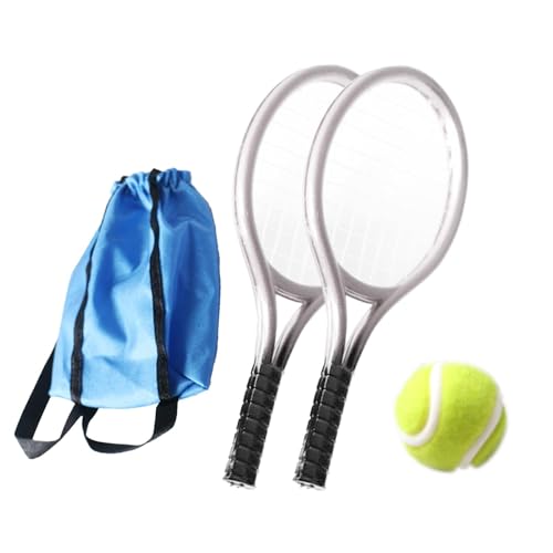 OJREEUB Mini-Tennisschläger- und Ball-Set, Basteln, Tortenaufsatz, 1:12, Miniatur-Tennis-Set, Silber, 9 x 4 cm von OJREEUB