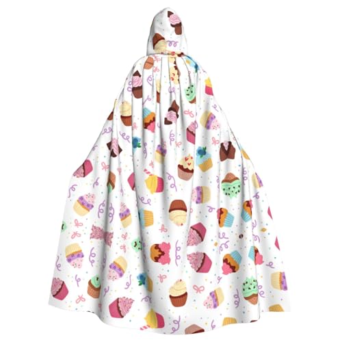 Großer Halloween-Umhang mit köstlichem Cupcake-Druck, für Erwachsene, 140 cm Länge, geeignet für Maskerade-Kostüme, Comic-Con von OKFSTY