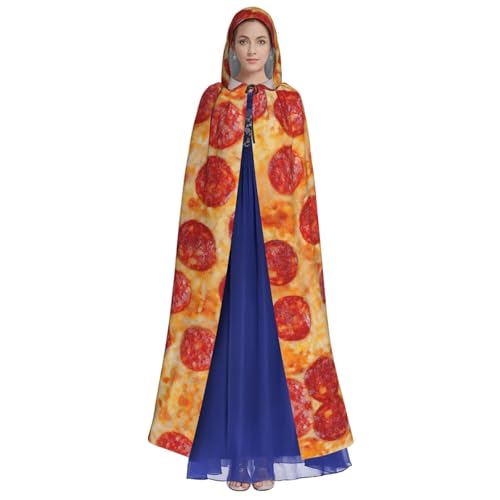 OKFSTY 3D-Pizza-Pepperoni-Druck, Erwachsenen-Halloween-Umhang, großer Kapuzenumhang, 140 cm Länge, geeignet für Maskerade-Kostüme, Comic-Con von OKFSTY