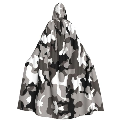 OKFSTY Ack grau-weißer Camouflage-Umhang für Erwachsene, Halloween, großer Kapuzenumhang, 140 cm Länge, geeignet für Maskerade-Kostüme, Comic-Con von OKFSTY