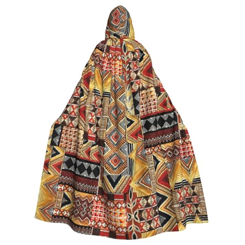 OKFSTY Afrikanischer Textil-Patchwork-Druck, für Erwachsene, Halloween, großer Kapuzenumhang, 140 cm Länge, geeignet für Maskerade-Kostüme, Comic-Con von OKFSTY