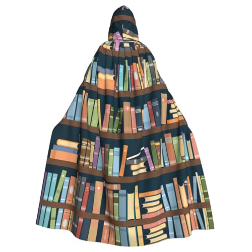 OKFSTY Cartoon-Bücherregal, Bücherwurm-Druck, Erwachsene, Halloween, großer Umhang mit Kapuze, 140 cm Länge, geeignet für Maskerade-Kostüme, Comic-Con von OKFSTY