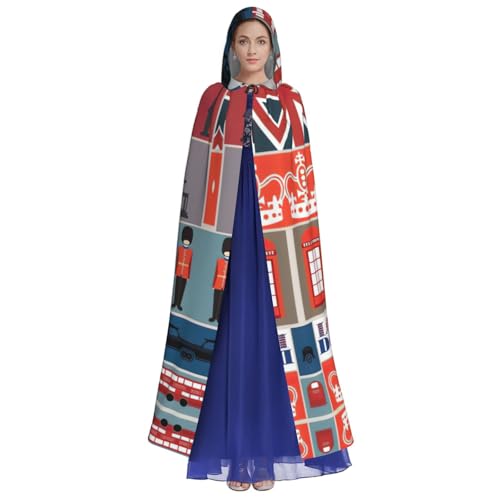 OKFSTY England-Symbole bedruckter Halloween-Umhang für Erwachsene, groß, 140 cm Länge, geeignet für Maskerade-Kostüme, Comic-Con von OKFSTY