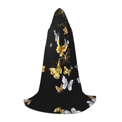 OKFSTY Goldene weiße Schmetterlinge, schwarz, Uni, Halloween, Kapuzenumhang, Cosplay, Kostüm, Weihnachten für Halloween, Karneval, Cosplay, Party OKFSTY Goldene weiße Schmetterlinge, schwarz, Uni, Halloween, Kapuzenumhang, Cosplay, Kostüm, Weihnachten für Halloween, Karneval, Cosplay, Party von OKFSTY