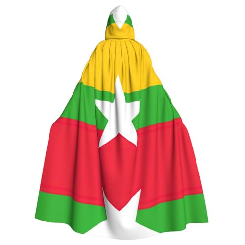 OKFSTY Großer Kapuzenumhang mit Flagge von Myanmar, für Erwachsene, 140 cm Länge, geeignet für Maskerade-Kostüme, Comic-Con von OKFSTY