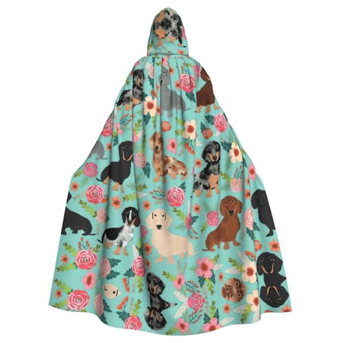 OKFSTY Großer Kapuzenumhang mit Hunde-Blumendruck, für Erwachsene, Halloween, 140 cm Länge, geeignet für Maskerade-Kostüme, Comic-Con von OKFSTY