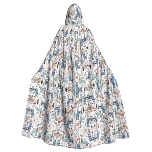 OKFSTY Großer Kapuzenumhang mit Lama-Alpaka-Kaktus-Druck, für Erwachsene, Halloween, 140 cm Länge, geeignet für Maskerade-Kostüme, Comic-Con von OKFSTY